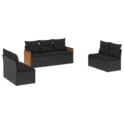 7 Piece Garden Sofa Set with Cushions Black Poly Rattan