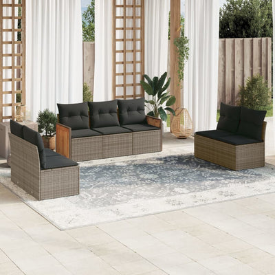 7 Piece Garden Sofa Set with Cushions Grey Poly Rattan