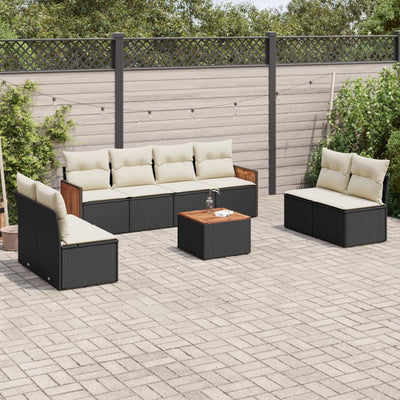 9 Piece Garden Sofa Set with Cushions Black Poly Rattan