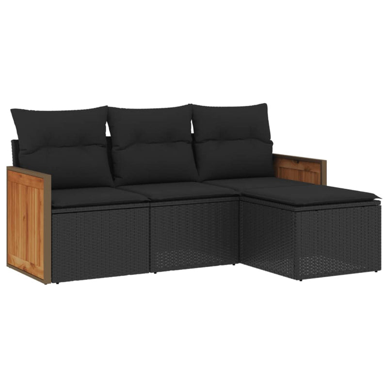 4 Piece Garden Sofa Set with Cushions Black Poly Rattan