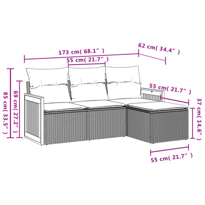 4 Piece Garden Sofa Set with Cushions Grey Poly Rattan