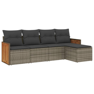 5 Piece Garden Sofa Set with Cushions Grey Poly Rattan