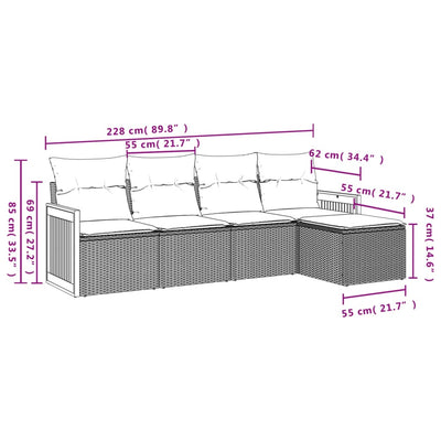 5 Piece Garden Sofa Set with Cushions Grey Poly Rattan