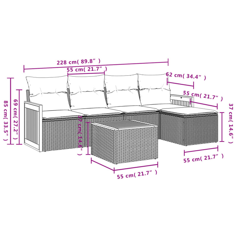 6 Piece Garden Sofa Set with Cushions Grey Poly Rattan