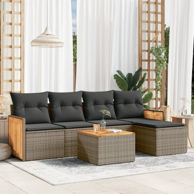 6 Piece Garden Sofa Set with Cushions Grey Poly Rattan