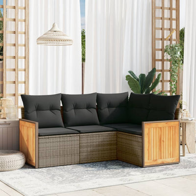 4 Piece Garden Sofa Set with Cushions Grey Poly Rattan