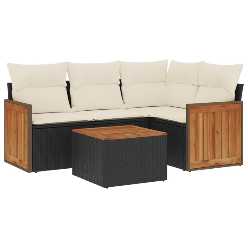 5 Piece Garden Sofa Set with Cushions Black Poly Rattan