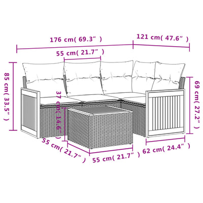 5 Piece Garden Sofa Set with Cushions Beige Poly Rattan