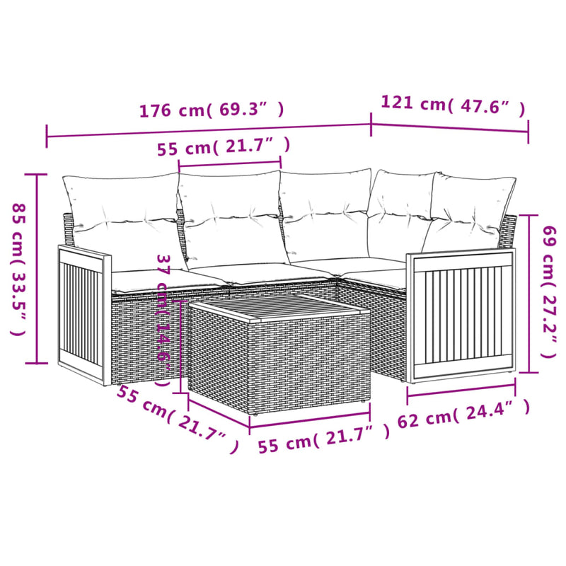 5 Piece Garden Sofa Set with Cushions Beige Poly Rattan