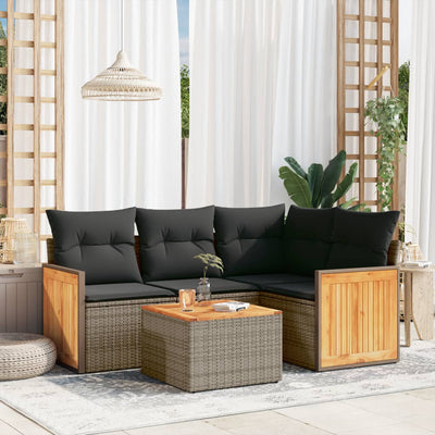 5 Piece Garden Sofa Set with Cushions Grey Poly Rattan