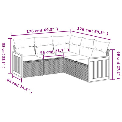 5 Piece Garden Sofa Set with Cushions Beige Poly Rattan