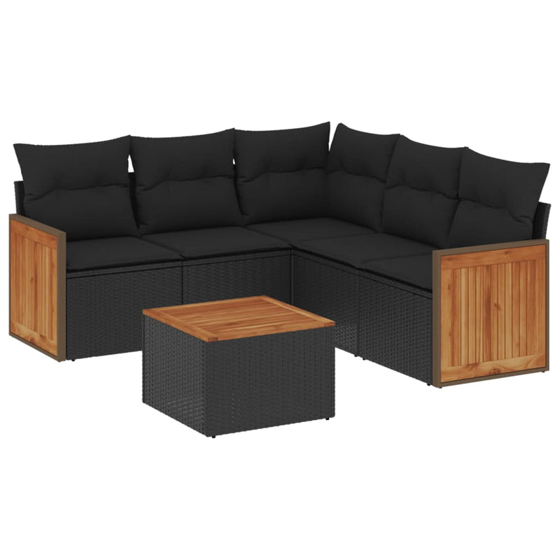 6 Piece Garden Sofa Set with Cushions Black Poly Rattan