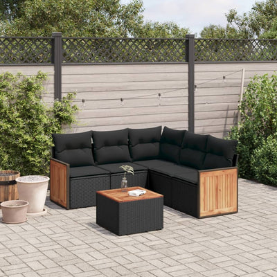 6 Piece Garden Sofa Set with Cushions Black Poly Rattan