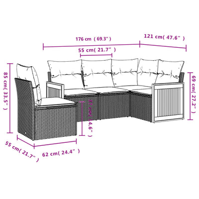 5 Piece Garden Sofa Set with Cushions Beige Poly Rattan