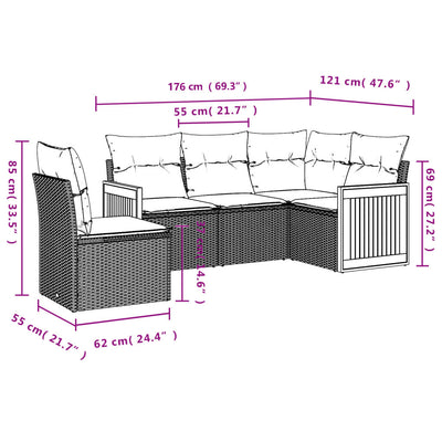 5 Piece Garden Sofa Set with Cushions Grey Poly Rattan