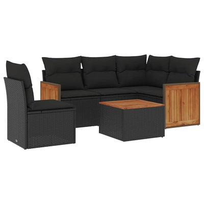 6 Piece Garden Sofa Set with Cushions Black Poly Rattan