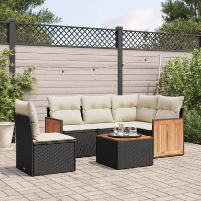 6 Piece Garden Sofa Set with Cushions Black Poly Rattan