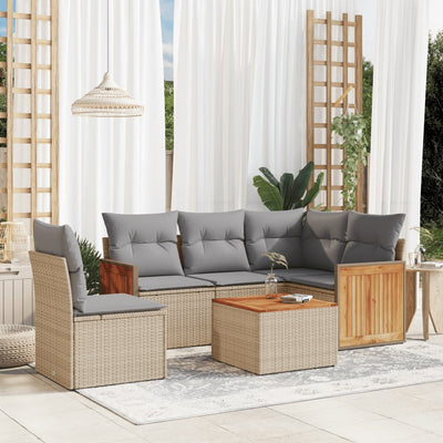 6 Piece Garden Sofa Set with Cushions Beige Poly Rattan