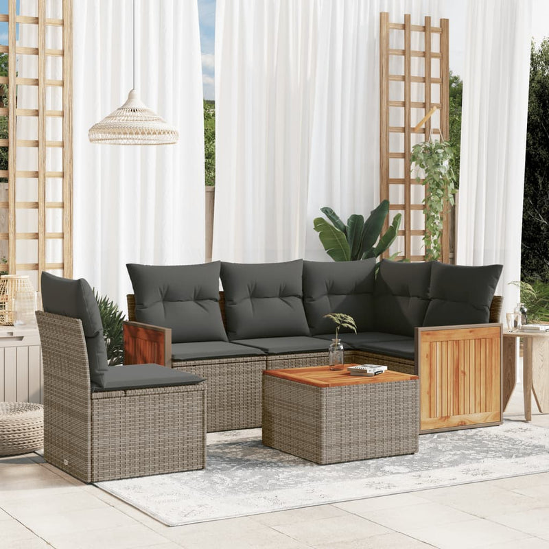 6 Piece Garden Sofa Set with Cushions Grey Poly Rattan