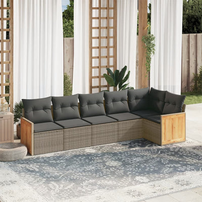 6 Piece Garden Sofa Set with Cushions Grey Poly Rattan