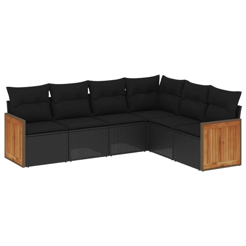 6 Piece Garden Sofa Set with Cushions Black Poly Rattan