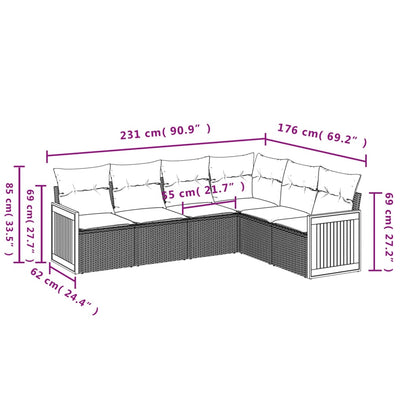 6 Piece Garden Sofa Set with Cushions Beige Poly Rattan