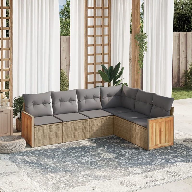 6 Piece Garden Sofa Set with Cushions Beige Poly Rattan