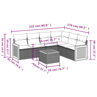 7 Piece Garden Sofa Set with Cushions Grey Poly Rattan