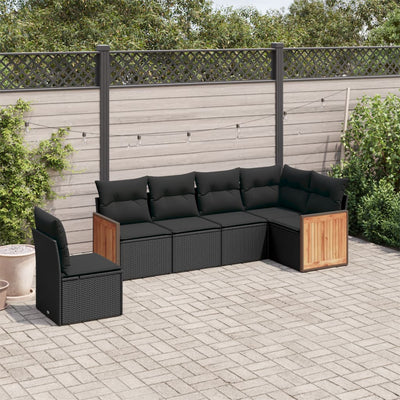 6 Piece Garden Sofa Set with Cushions Black Poly Rattan