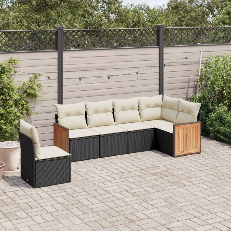 6 Piece Garden Sofa Set with Cushions Black Poly Rattan