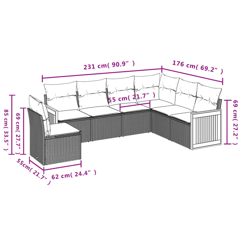 6 Piece Garden Sofa Set with Cushions Grey Poly Rattan