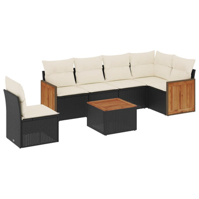 7 Piece Garden Sofa Set with Cushions Black Poly Rattan