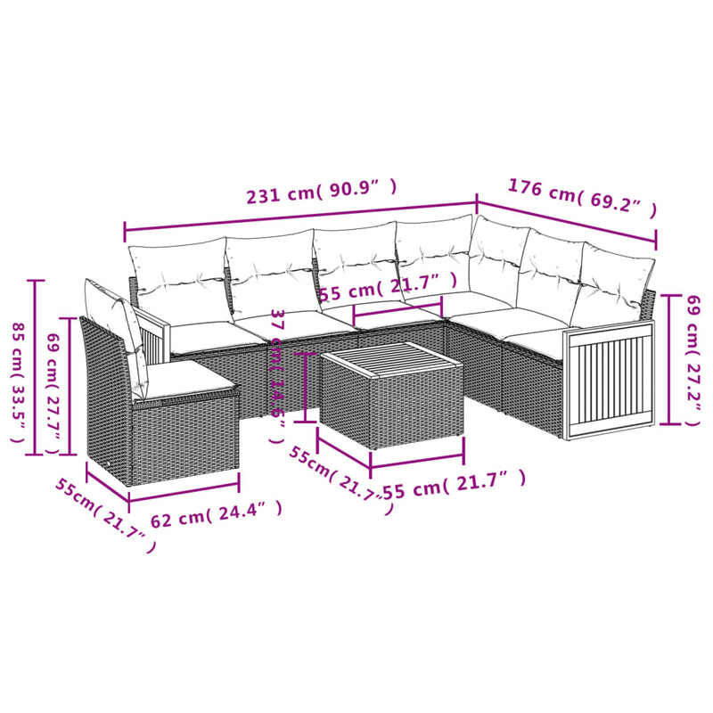 7 Piece Garden Sofa Set with Cushions Beige Poly Rattan