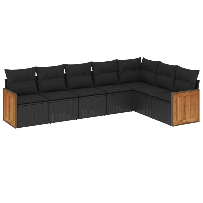 7 Piece Garden Sofa Set with Cushions Black Poly Rattan