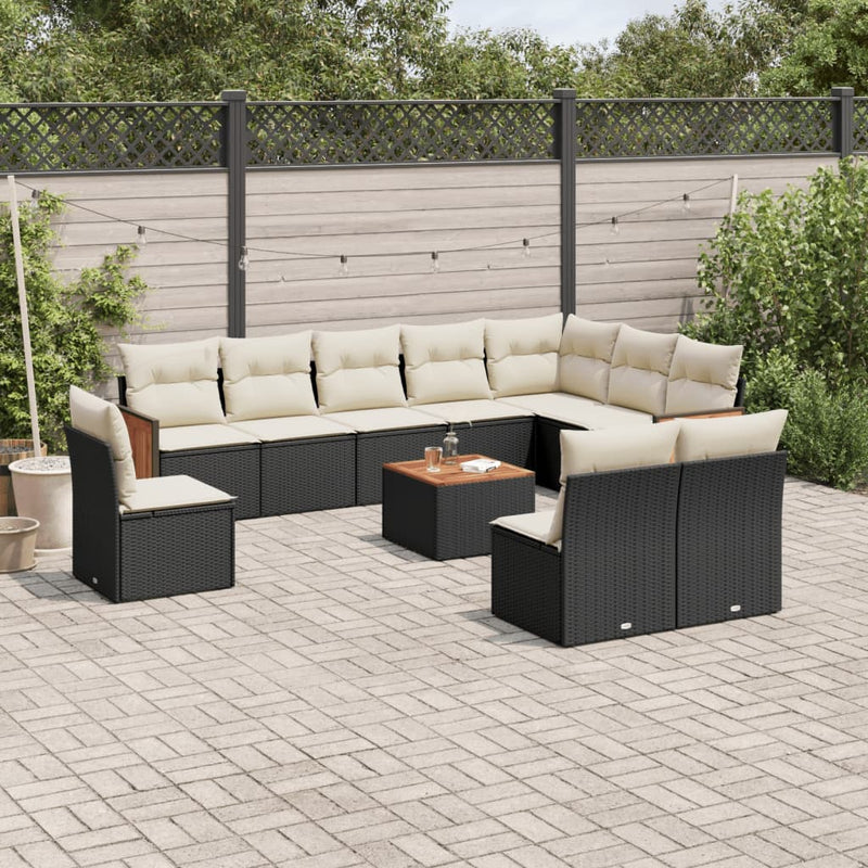 11 Piece Garden Sofa Set with Cushions Black Poly Rattan