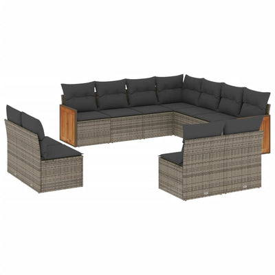 11 Piece Garden Sofa Set with Cushions Grey Poly Rattan