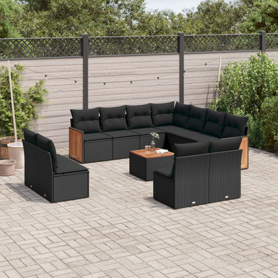 12 Piece Garden Sofa Set with Cushions Black Poly Rattan