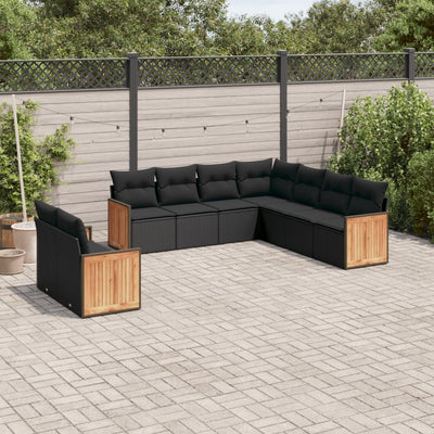 9 Piece Garden Sofa Set with Cushions Black Poly Rattan