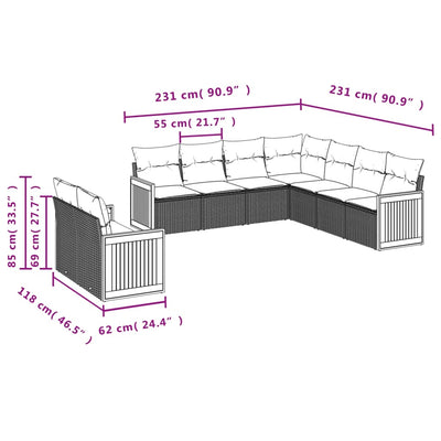 9 Piece Garden Sofa Set with Cushions Grey Poly Rattan