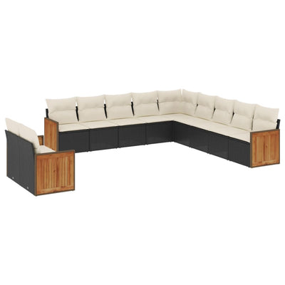 11 Piece Garden Sofa Set with Cushions Black Poly Rattan