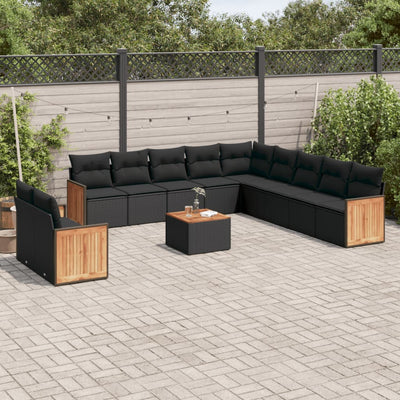 12 Piece Garden Sofa Set with Cushions Black Poly Rattan