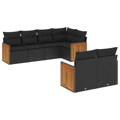 7 Piece Garden Sofa Set with Cushions Black Poly Rattan