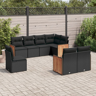 8 Piece Garden Sofa Set with Cushions Black Poly Rattan