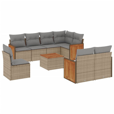 9 Piece Garden Sofa Set with Cushions Beige Poly Rattan