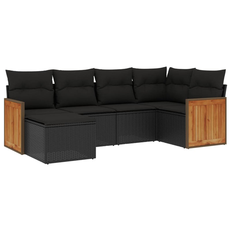 6 Piece Garden Sofa Set with Cushions Black Poly Rattan