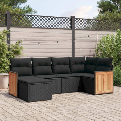 6 Piece Garden Sofa Set with Cushions Black Poly Rattan