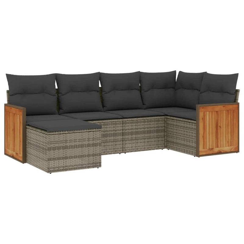 6 Piece Garden Sofa Set with Cushions Grey Poly Rattan