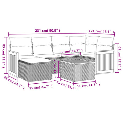 7 Piece Garden Sofa Set with Cushions Grey Poly Rattan