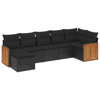 7 Piece Garden Sofa Set with Cushions Black Poly Rattan