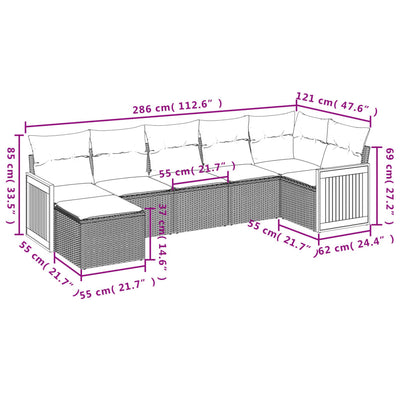 7 Piece Garden Sofa Set with Cushions Black Poly Rattan